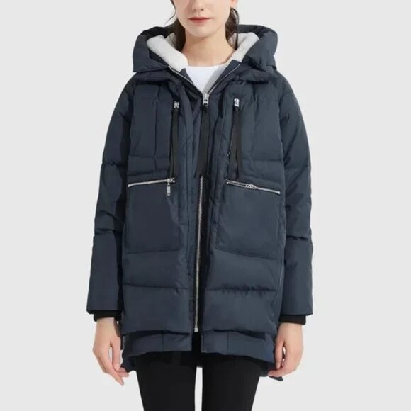 Orolay Jackets & Blazers - Orolay Womens Plus 2X Thickened Down Hooded Puffer Winter Jacket Navy Blue